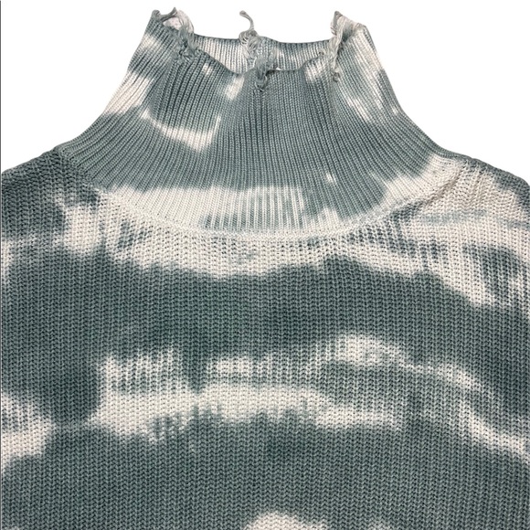 Young Fabulous & Broke Distressed Sweater Blue Tie Dye Oversized Mock Neck Tunic - Picture 14 of 16